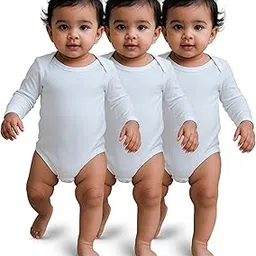 nuego Pure Cotton White Bodysuit for New Born Baby Boys & Girls, Full Sleeve Ultra-Soft Onesies for Newborn Baby Dress Cotton Cute Solid Bodysuit, Footed Rompers Set Unisex 0-24 Months - Set of 3-picture-24