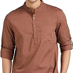 amazon brand - symbol Men's Cotton Shirt | Kurta Placket Style | Casual | Plain | Full Sleeve | Summer - Regular Fit (Available in Plus Size and Combo Packs)-picture-33
