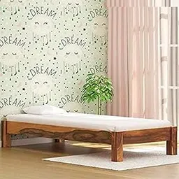 Solid Wood Single Bed Frame with Mattress Support, Sheesham Wood, Low Height Platform Design-picture-14