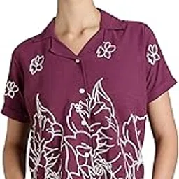 fabripple Women's Casual Floral Print Short Sleeve Shirt – Soft Rayon Blend, Button Down, Summer & Office Wear-picture-23