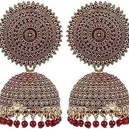 Jhumki Earrings for Women- Traditional Bollywood Ethnic Bridal Wedding Indian Pearl Hangings Meenakari jhumka Jewellery for Women/Girls-image-54