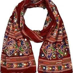 youthquake Women's Platic Mirror Work Multi Colored Cotton Printed Dupatta image 1