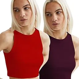 cicica Women's Lycra Stretch Regular Fit Round Neck Sleeveless Top (Pack of 2)-picture-42
