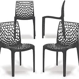 Binani Web Designer Plastic Chair for Home, Office and Restaurant and Cafe|Armless Chair for Dining Room| Heavy Duty Outdoor Plastic Chair | Designer Balcony Chair (4, Black)-picture-14