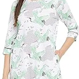clovia Women's Cotton Printed Short Nightdress with Pocket in White-picture-24