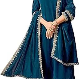 janasya Women's Teal Blue Velvet Zari Embroidered Straight Kurta Set-picture-22