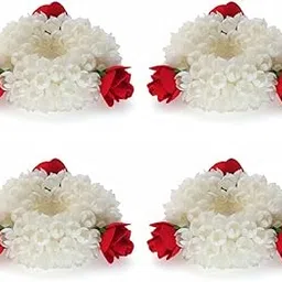 Traditional Indian Wedding Floral Hand Gajra Scrunchie Bracelet with White Mogra Jasmine and Rose Bridal Jewelry (Pack of 4)-picture-33