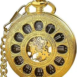 Vintage Hand Wind Up Pocket Watches for Men, Mechanical Pocket Watch with Chain, Mens Skeleton Pocketwatch-image-22