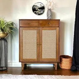 Kraft Bazaar | Solid Wood Atalanta Sideboard Cabinet | Sideboard Cabinet with Cane | 2 Door Sideboard | Finish- Light Brown-picture-24