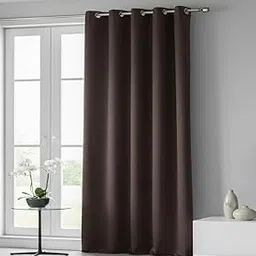 Home Sizzler 1 Piece Thermal Insulated Solid Blackout Triple-Weave Grommet Polyester Curtains - 7 Feet Long, Brown-picture-31