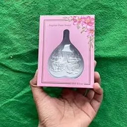 Silver Plated Pear Shaped Religious Idol Frame, 999 Pure Silver Temple Decor, Pink Floral Box Packaging-image-0