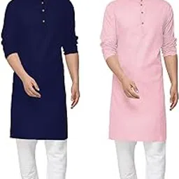 fort worth Cotton Blend Traditional Men's Kurta Pajama Set - Pack of 2, Ethnic Indian Wear (Navy:Pink, 42-XL)-picture-29