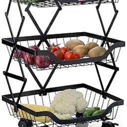 dhanit 3 Layer Kitchen Trolly Multipurpose Collapisble Portable Storage Rack|3 LayerTrolly Collapsible Fruit & Vegetable Basket|It is perfect for kitchen, living room, bedroom, bathroom| 1PCS (BLACK COLOUR)-picture-27
