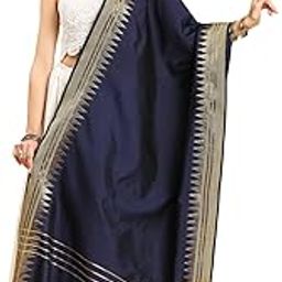 Dupattta Bazaar Women's Navy Blue Banarasi Silk Dupatta with Temple Border-image-2