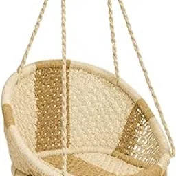 Hammock Swing Chair for Home | Wooden Jhula for Living Room and Balcony | Indoor and Outdoor Boho Hanging Chair with Round Seat and Handcrafted Macrame Design-image-7