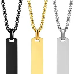 meenaz Bar Pendant for Men Combo Black gold Silver chain for men Boys boyfriend gents locket for men 3 Necklace for men Boy Stainless Steel neck chain mens chains Long Stylish neck chains Hip hop 132-picture-25