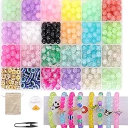 ambitieux Diy Bracelet Making Kit - 350+ Pcs 24 Glass Colorful Beads, 10M Elastic Thread, Jute Bag, And Cutter - Gift For Girls Birthdays (Glass Beads),Multicolor-image-48