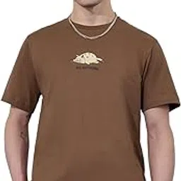 the souled store Printed T-Shirt: Do Nothing Men and Boys Short Sleeves Round Neck Brown Graphic Printed Cotton Relaxed Fit T-Shirts-picture-35