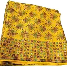 Handcrafted Phulkari Dupatta, Light Blue Chinon with Multicolour Embroidery, Traditional Starburst Pattern 2.50 metter-picture-23