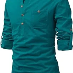 edinwolf Men Cotton Collar Kurta with Pocket (M, Turquoise)-picture-27