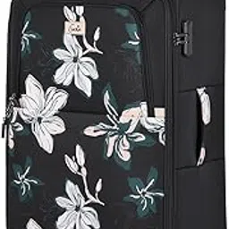 genie Nylon Lily 77Cm Trolley Bag, Soft Side Premium Lightweight 8 Wheel Spinner Check-In Luggage, Printed, Travel Bag For Women, With Complimentary Vanity Pouch, Black-picture-19