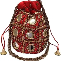 athizay mirror work potli bags for ladies maroon red satin wristlet with drawstring-picture-50