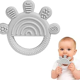 FunBlast Silicone Baby Teether for 3+ Months – Soft Food Grade Teething Toy for Infants, Soothes Gums & Promotes Biting Skills, Color & Shape Learning Teether for Babies (Grey)-image-4
