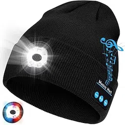 topiei Bluetooth Beanie with Light, 2024 New Musical Knitted Hat with Headphone, Built-in Stereo Speakers Mic, 5 LED Super Bright, USB-C Charging, Cool Gadgets for Men Dad Camping Running Fishing Black-picture-17