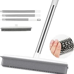 Globalstore Push Broom Pet Hair Removal Broom with Squeegee, Soft Silicone Bristle Broom with 47" Adjustable Long Handle, Non Scratch Carpet Sweeper Brush for Cat/Dog Hair Hardwood Tile Windows-picture-32