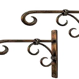BB DECOR CART Metal Golden Antique Wall Bracket for Bird Feeders & Houses Planters Lanterns Wind Chimes Hanging Baskets Ornaments String Lights, Set of 2 image 1