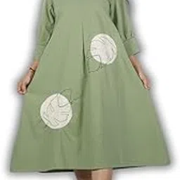 Women's Solid Knee-Length Dress, Regular Wear Patch and Thread Work, V- Neck 3/4 Sleeves, Comfortable Loose-fit Western A-Line Knee-Lenght Dress for Women-picture-16