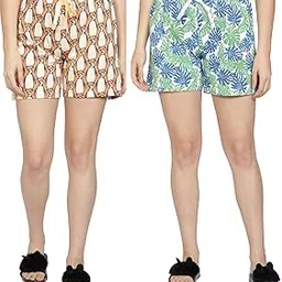 club a9 Women’s Mid‑Rise Cotton Printed Casual Lounge Comfy Sleep Shorts – Pack of 2, Multicolor, Regular Fit with Elastic Waist-picture-52