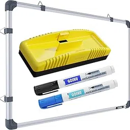 GOSHU Non Magnetic White Board 1.5 feet x2 feet Double Sided White and Chalk Board Both Side Writing Boards Includes One White Board Duster, Two Whiteboard Markers (1.5x2 feet, Pack of 4 Items)-image-4
