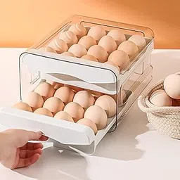 HomeCloud Plastic 32 Grid Large Capacity Drawer Type Egg Holder/Egg Tray/Household Egg Fresh Storage Box/Multi-Layer Chicken Egg Storage Container (White_32 grid)-picture-33