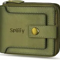spiffy Men's Genuine Leather Wallet | RFID Blocking Zip Around Bifold Wallet for Men | Up to 11 Card Slots Including 1 ID Window and 2 Bill compartments (Matt Green)-picture-10
