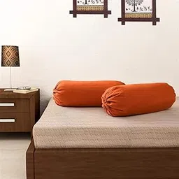 SOUMYA Plain Cotton Bolster Cover (Rust) -2 Pieces-picture-34