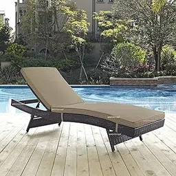 UF Outdoor Poolside Lounger with Adjustable Backrest Sun Chaise Recliner for Terrace Garden Poolside for Relaxation Durable and Stylish - (Beige & Brown)-image-0