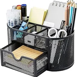 LEAFZY Metal Mesh Desk Organizer Pen Holder | Wire Frame Storage Stand for Office, Study & Makeup | Compact Stationery Organizer for Pens, Pencils & Accessories | Home & Desk Décor (9 Compartment)-picture-22