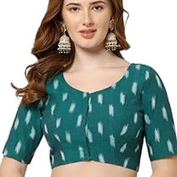 naidu hall Women’s Cotton Ikat Blouse U Neck Saree Blouse with Elbow Sleeves Blouse Top for Saree-picture-52