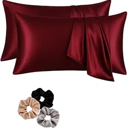 Craftelio Satin Pillow Covers Set of 2 with 3 Free Random Color Hair Scrunchies – Anti-Frizz, Skin-Friendly, Soft & Durable Pillowcase Set for All Hair Types (Burgundy)-picture-60