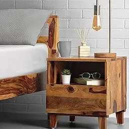 LALITA HANDICRAFT Sheesham Wood Bedside End Table with 1 Drawer and 1 Shelf Storage for Bedroom Living Room || Wooden Sofa Side Stool for Hotels -TeakFinish-picture-29