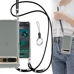 Pixel 7 Pro Case, Google Pixel 7 Pro Cover, 2 Straps, Adjustable, Shoulder Strap, Neck Strap, Strap Hole, Thin, Transparent, PC + Lightweight, Silicone, TPU Bumper, Shockproof, Wireless Charging, Scratch Resistant, Full Protection, US Military Standard, Anti-Fingerprint, Camera Protection, Clear image 1