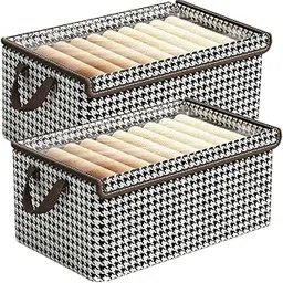 PRIME PICK Storage Box & Cloth Organiser Pack of 2 XXL clothes organizer Non-Woven Wardrobe Organizer for Storage Foldable Washable Box with Lid Metal Frame & Handles Ideal for Almirah Drawer etc.-picture-31
