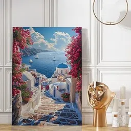 PAPER PLANE DESIGN Canvas Gallery Wrap Framed Painting | A view of Santorini at sunset | Wall Art for Living Room, Bedroom, and Office Decor | Size 20 In x 30 In DS1500-image-9