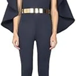 chhamakk - follow our vogue Chhamakk Elegant Cape Sleeve Jumpsuit with Gold Metal Belt, Navy Blue, V-Neck, Fitted Design (IN, Alpha, S, Regular, Navy Blue)-picture-26