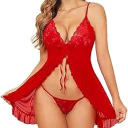 small to xl Women's Floral Lace Babydoll Lingerie, Red-picture-11
