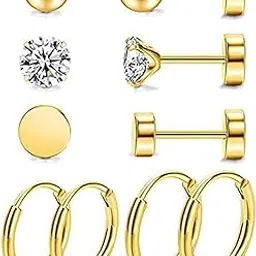 cybersnc 5 Pairs Earrings Set for Women & Girls – Hypoallergenic Surgical Stainless Steel Cartilage Earrings Combo, Flat Back Studs for Multiple Piercings-picture-24