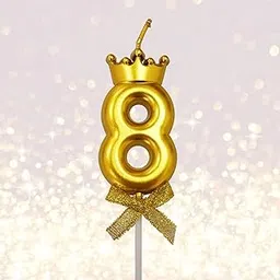 FI - FLICK IN 1 Pc 8 Unscented Candle for Birthday Cake With Crown on Top for Anniversary Cake Topper 8Th Birthday Decoration (Pack of 1, Metallic Gold)-image-41