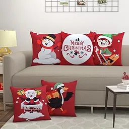 YES ONE Decorative Sofa Square Cushion Covers Merry Christmas Characters Printed, Set of 5 (16x16 Inch) (Multicolor-6)-picture-48