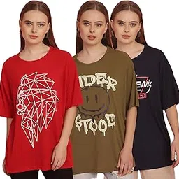 mack jonney Printed Round Neck Cotton Regular Fit Oversize Half Sleeves Tshirt for Women(Pack of 3)-MACK631093-picture-46